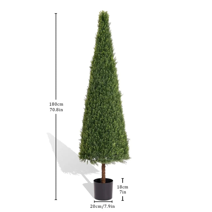 6FT Artificial Conical Topiary Trees UV Resistant Faux Cedar Bushes and Evergreen Shrubs, Fake Potted Plants for Front Porch Outside Planter Decor, 1pc/set Default -DTYStore