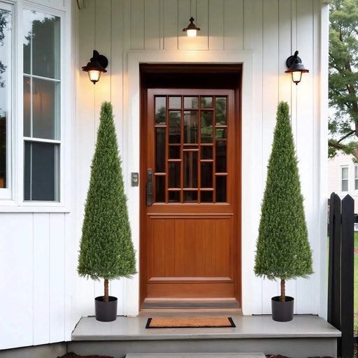 6FT Artificial Conical Topiary Trees UV Resistant Faux Cedar Bushes and Evergreen Shrubs, Fake Potted Plants for Front Porch Outside Planter Decor, 1pc/set Default -DTYStore