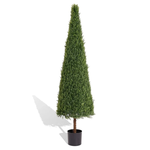 6FT Artificial Conical Topiary Trees UV Resistant Faux Cedar Bushes and Evergreen Shrubs, Fake Potted Plants for Front Porch Outside Planter Decor, 1pc/set Default -DTYStore