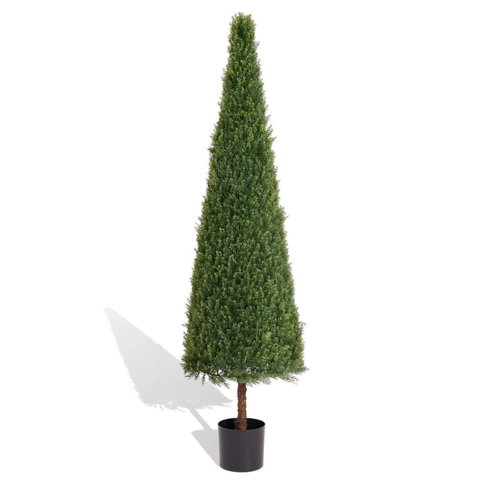 6FT Artificial Conical Topiary Trees UV Resistant Faux Cedar Bushes and Evergreen Shrubs, Fake Potted Plants for Front Porch Outside Planter Decor, 1pc/set Default -DTYStore