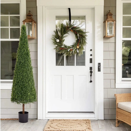 6FT Artificial Conical Topiary Trees UV Resistant Faux Cedar Bushes and Evergreen Shrubs, Fake Potted Plants for Front Porch Outside Planter Decor, 1pc/set Default -DTYStore