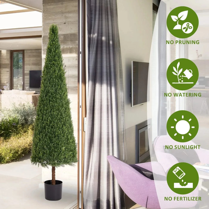 6FT Artificial Conical Topiary Trees UV Resistant Faux Cedar Bushes and Evergreen Shrubs, Fake Potted Plants for Front Porch Outside Planter Decor, 1pc/set Default -DTYStore