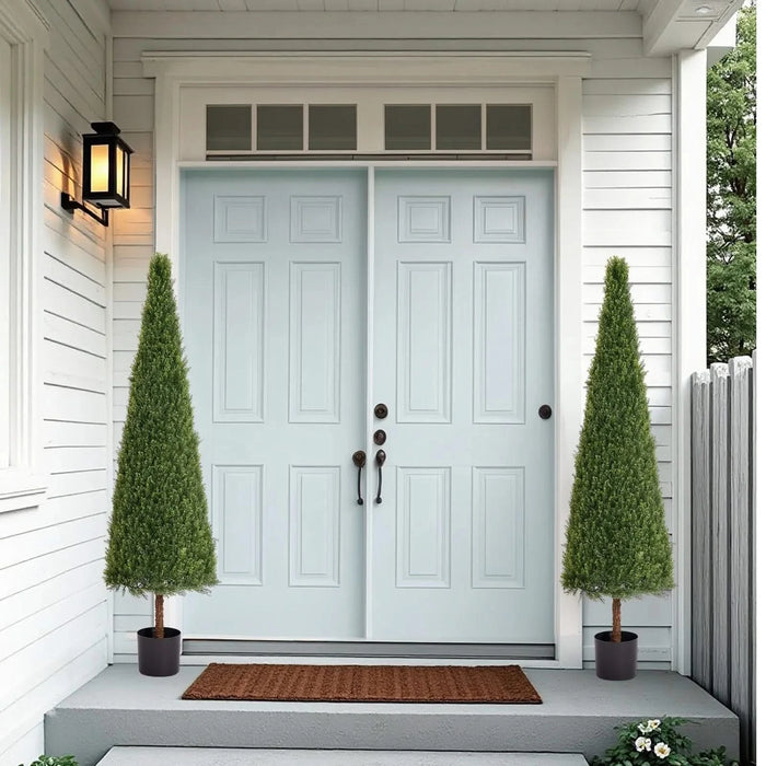 6FT Artificial Conical Topiary Trees UV Resistant Faux Cedar Bushes and Evergreen Shrubs, Fake Potted Plants for Front Porch Outside Planter Decor, 1pc/set Default -DTYStore