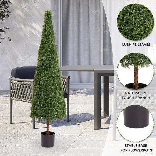 6FT Artificial Conical Topiary Trees UV Resistant Faux Cedar Bushes and Evergreen Shrubs, Fake Potted Plants for Front Porch Outside Planter Decor, 1pc/set Default -DTYStore