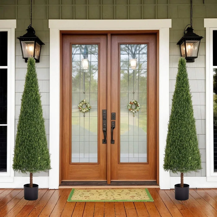 6FT Artificial Conical Topiary Trees UV Resistant Faux Cedar Bushes and Evergreen Shrubs, Fake Potted Plants for Front Porch Outside Planter Decor, 1pc/set Default -DTYStore