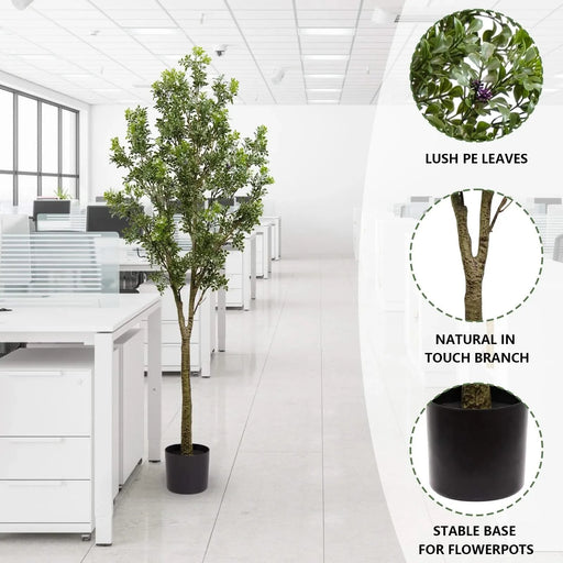 6FT Artificial Tree Tall Lifelike Greenery Plant Realistic Faux Potted Tree with Natural Look Leaves for Indoor Home Office Living Room Bedroom Decoration ,1pc/set Default -DTYStore