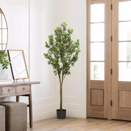 6FT Artificial Tree Tall Lifelike Greenery Plant Realistic Faux Potted Tree with Natural Look Leaves for Indoor Home Office Living Room Bedroom Decoration ,1pc/set Default -DTYStore