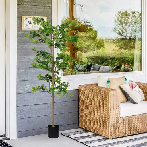 6FT Tall Artificial Tree, Fake Polyscias Fruticosa Plant for Indoor Decor, Potted Faux Silk Greenery for Living Room, Office, Home Decoration 1pc/set Default -DTYStore