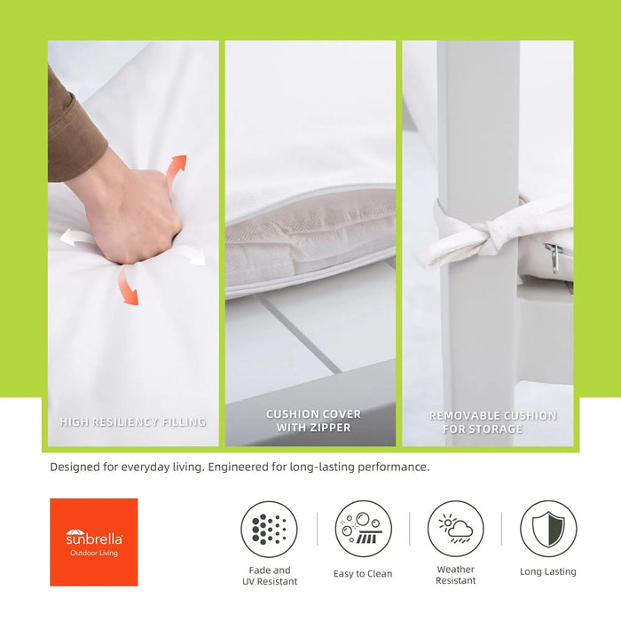 6PC Patio Aluminum Furniture, Modern Dining Set, including 4 Dining Chairs & 1 Dining Bench Sunbrella Fabric Cushioned and Two-tone Table Top Rectangle Table with Umbrella Hole, Matte White & Grayish Default -DTYStore