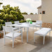 6PC Patio Aluminum Furniture, Modern Dining Set, including 4 Dining Chairs & 1 Dining Bench Sunbrella Fabric Cushioned and Two-tone Table Top Rectangle Table with Umbrella Hole, Matte White & Grayish Default -DTYStore