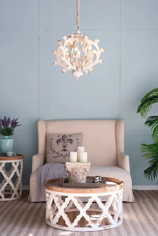 6 - Light Wood Chandelier, Hanging Light Fixture with Adjustable Chain for Kitchen Dining Room Foyer Entryway, Bulb Not Included Default -DTYStore