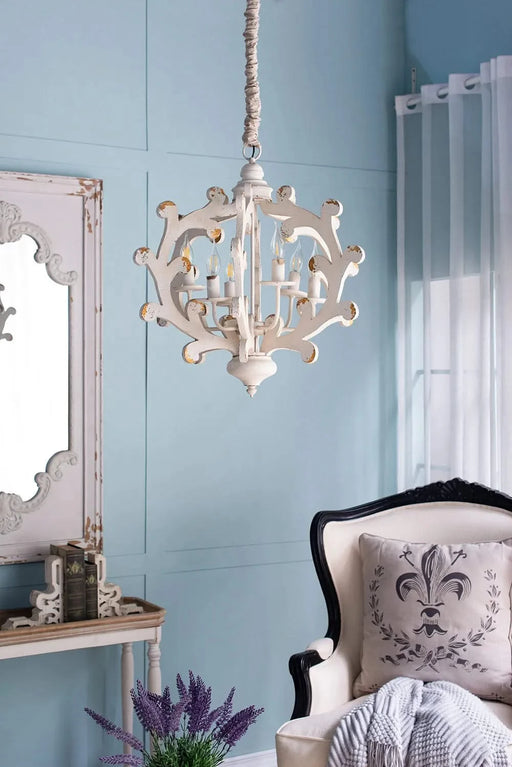 6 - Light Wood Chandelier, Hanging Light Fixture with Adjustable Chain for Kitchen Dining Room Foyer Entryway, Bulb Not Included Default -DTYStore