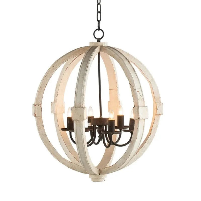 6 - Light Wood Chandelier, Hanging Light Fixture with Adjustable Chain for Kitchen Dining Room Foyer Entryway, Bulb Not Included Default -DTYStore