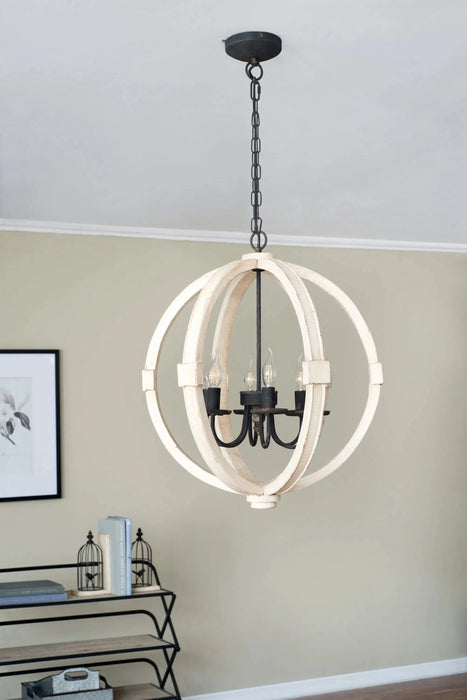 6 - Light Wood Chandelier, Hanging Light Fixture with Adjustable Chain for Kitchen Dining Room Foyer Entryway, Bulb Not Included Default -DTYStore