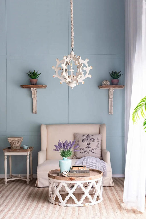 6 - Light Wood Chandelier, Hanging Light Fixture with Adjustable Chain for Kitchen Dining Room Foyer Entryway, Bulb Not Included Default -DTYStore