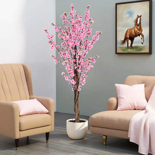 6' Artificial Peach Blossom Tree with Pot Default -DTYStore