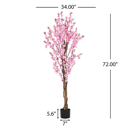 6' Artificial Peach Blossom Tree with Pot Default -DTYStore