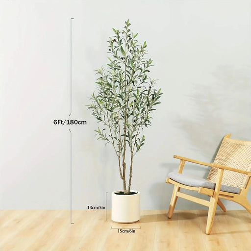 6 ft tall indoor fake olive tree, artificial olive tree, large olive plant with white pot, suitable for home decoration and housewarming gift Default -DTYStore