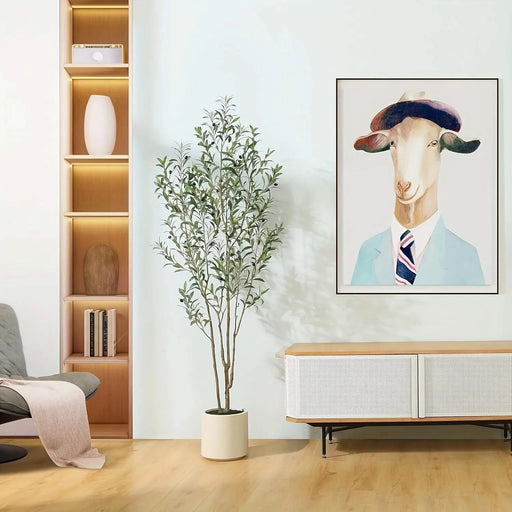 6 ft tall indoor fake olive tree, artificial olive tree, large olive plant with white pot, suitable for home decoration and housewarming gift Default -DTYStore