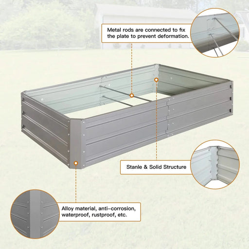 6 x 3 x 1 ft (2 pack) Metal Garden Bed,Outdoor Planter Box Metal Patio Kit Planting Bed for Vegetables Flowers Herb,Grey Default -DTYStore