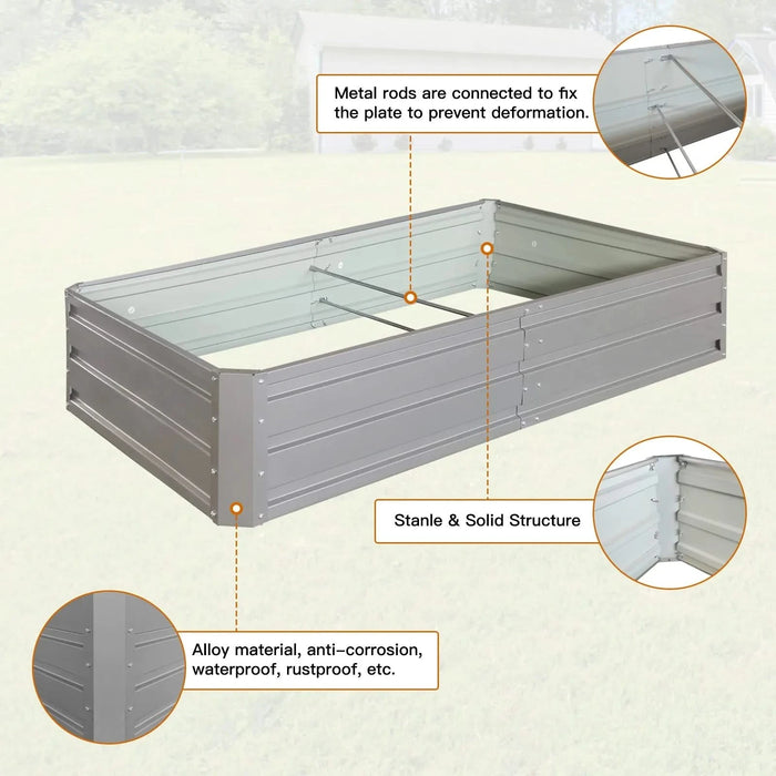 6 x 3 x 1 ft (2 pack) Metal Garden Bed,Outdoor Planter Box Metal Patio Kit Planting Bed for Vegetables Flowers Herb,Grey Default -DTYStore