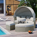 Patio Furniture Round Outdoor Sectional Sofa Set Rattan Daybed Two-Tone Weave Sunbed with Retractable Canopy, Separate Seating and Removable Cushion, Gray - DTYStore