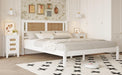 3-Pieces Bedroom Sets Queen Size Wooden Platform Bed with Natural Rattan Headboard, Nightstands Set of 2 with Rattan-Woven Surfaces and Three Drawers for Bedroom, White - DTYStore