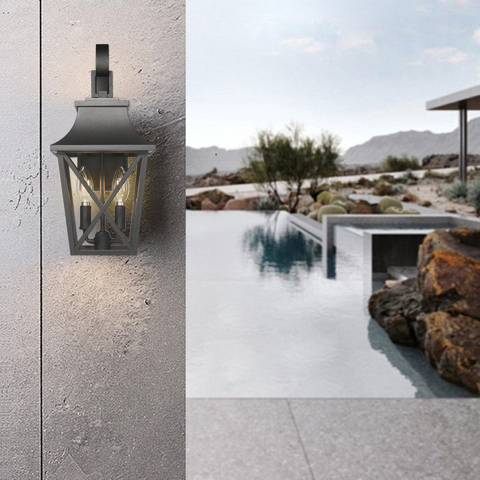 Black Outdoor Wall Lantern 2-Light, Large Outside Modern Wall Sconce Light Fixture, Industrial Porch Light Wall Mount with Glass, Waterproof Farmhouse Exterior Lamp Lighting (2 Pack)