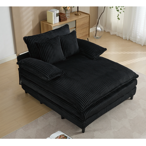 [NEW ARRIVED] [VIDEO PROVIDED] 54.75' W Oversized Chaise Lounge Chair,Fluffy cushioned sofa bed,Deep Seat,Corduroy,2 Pillows,4 gears can be adjusted,Leisure Sleeper Sofa Chair for Living Room, Black - Image 10