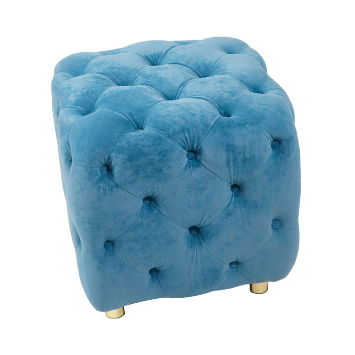 Blue Modern Velvet Upholstered Ottoman, Exquisite Small End Table, Soft Foot Stool,Dressing Makeup Chair, Comfortable Seat for Living Room, Bedroom, Entrance - DTYStore