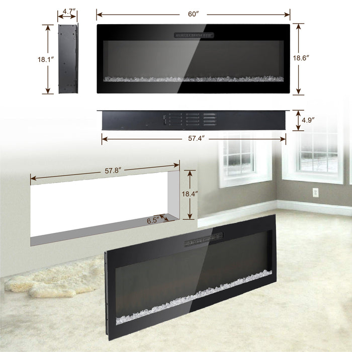 60 Inch Electric Fireplace, Recessed and Wall Mounted Fireplace - DTYStore