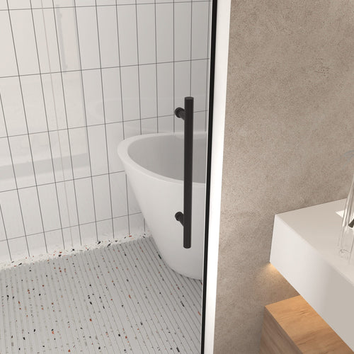 Frameless shower door 56-60 'W x 76' H, 1/4 '(6 mm) Clear Tempered Glass, Explosion Proof Film, Stainless Steel Handle, Matte Black - Image 16