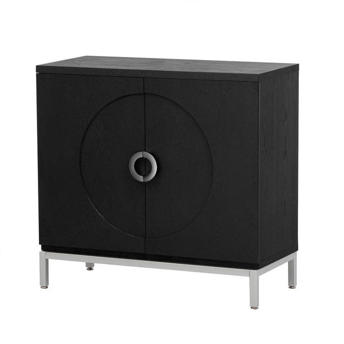 Simple Storage Cabinet Accent Cabinet with Solid Wood Veneer and Metal Leg Frame for Living Room, Entryway, Dining Room (Black) - DTYStore