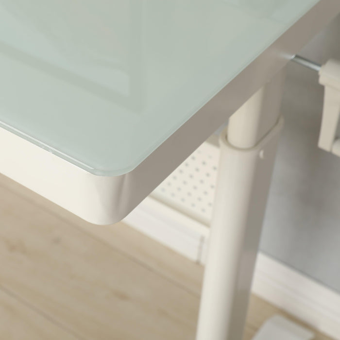48 x 24 Inches Tempered Glass Standing Desk with Metal Drawer , Adjustable Height Stand up Desk, Sit Stand Home Office Desk, Ergonomic Workstation - DTYStore