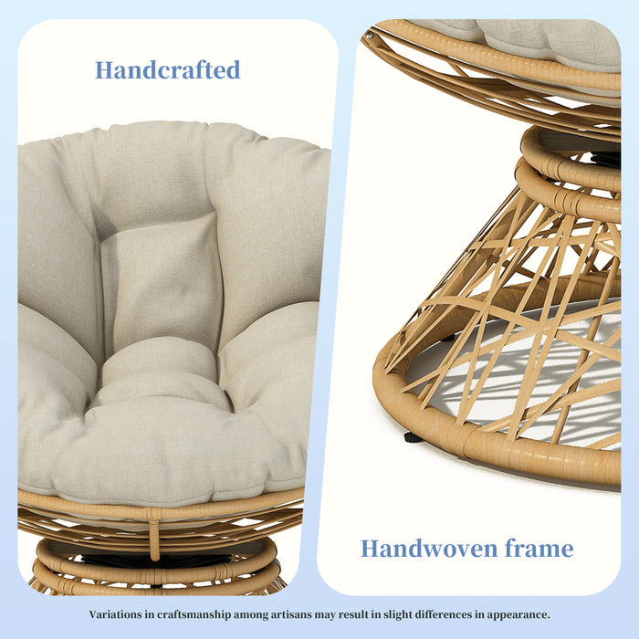 40" Ergonomic Wicker Chair with Cloud Thick Density Fabric Cushion,3-proof Cover,High Capacity Iron Frame,Fluid 360 Degree Swivel for Reading,Living Room, Bedroom,Lounge,Natural Base,2 Colors