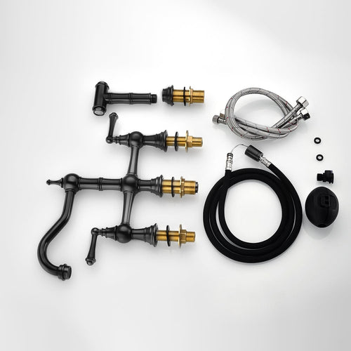 Bridge Dual Handles Kitchen Faucet With Pull-Out Side Spray in - Image 8