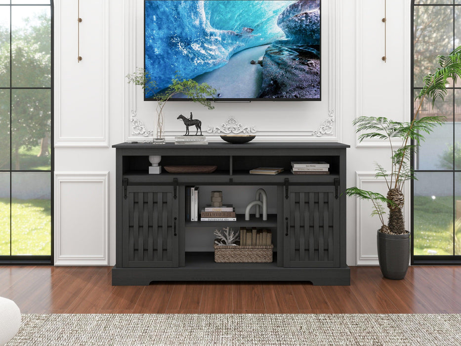 Fireplace TV Stand for TVs up to 65", Entertainment Center with 23" Electric Fireplace, Farmhouse TV Stand Industrial Media Console with Sliding Barn Door for Living Room, 58 Inch - DTYStore