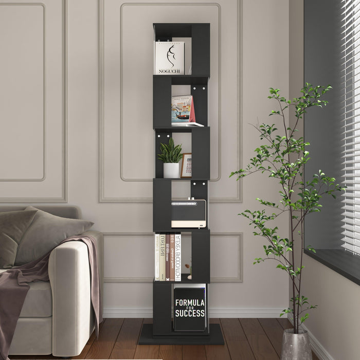 6 tier Rotating Bookshelf, Floor Rack Simple Bookcase with Acrylic plate Student Multi-Function Creative Bookshelf for Living Room with anti-toppling base - DTYStore