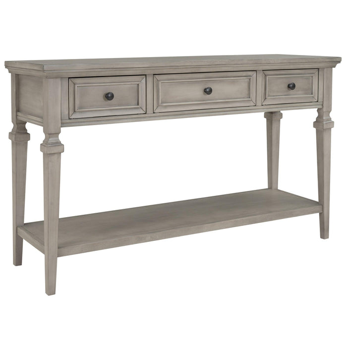 Classic Retro Style Console Table with Three Top Drawers and Open Style Bottom Shelf, Easy Assembly - DTYStore