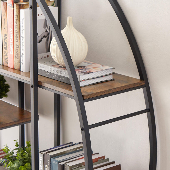 Round 5-Tier Metal Plant Stand bookcase storage rack, Indoor Living Room Terrace Garden Balcony Display Stand. Rustic Brown, 67'' W x 11.8'' D x 67'' H. - DTYStore