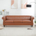 83.46" Brown PU Rolled Arm Chesterfield Three Seater Sofa. - DTYStore