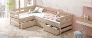 Twin Size L-shaped Platform Bed with Three Storage Drawers, Natural - DTYStore