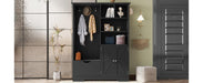 Multi-functional Hall Tree with Storage Shelves Drawers and Cabinet, Elegant Hallway Shoe Cabinet with Bench, Modern Coat Rack with Hooks for Hallway Entryways, Black - DTYStore