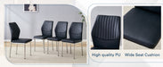 Luxury Simple Chair - Set of 6 BLACK PU Material High Resilience Dining Chair with Metal Silver Leg.The Chair Back Has a Vertical Stripe Design With Smooth And Uniform Lines. - DTYStore