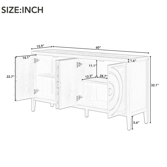 Retro Sideboard Door with Circular Groove Design and Round Metal Door Handle for Entrance, Dining Room, Living Room