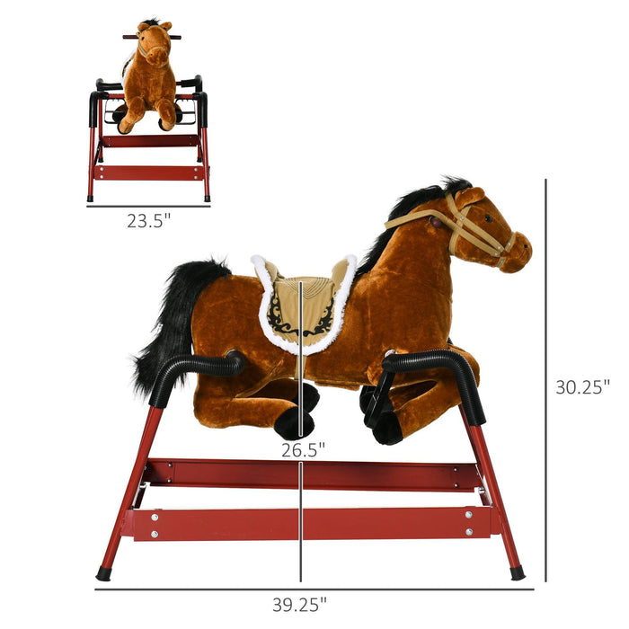 Kids Spring Rocking Horse, Ride on Horse for Girls and Boys with Animal Sounds, Plush Horse Ride-on with Soft Feel, Interactive Toy for Kids - DTYStore