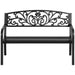 Outsunny 50' Outdoor Bench, Metal Garden Bench with Floral Pattern Backrest, Porch Bench with Slatted Seat for Park, Yard, Lawn, Black - DTYStore