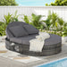 Outdoor Patio Round Daybed, Sun Bed with Adjustable Backrests and Foldable Cup Trays, Reclining Outdoor Lounger Wicker Rattan Patio Daybed with Cushions and Pillows for Backyard Poolside - DTYStore