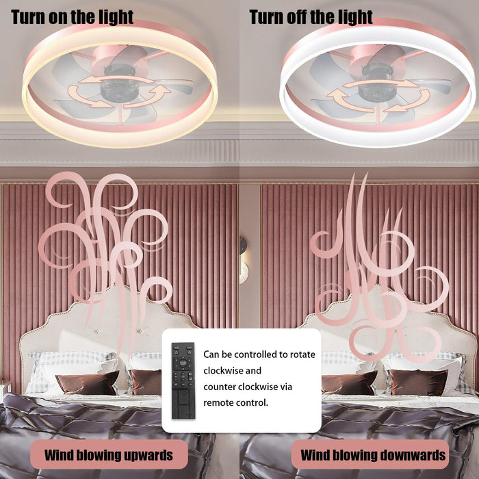 Ceiling Fans with Lights Dimmable LED Embedded installation of thin modern ceiling fans(Pink) - DTYStore