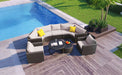GO 9-Pieces Outdoor Half-moon Patio Sofa Set, Round Sofa Set, Modern Style Sofa, Brown Wicker, Beige Cushion - DTYStore